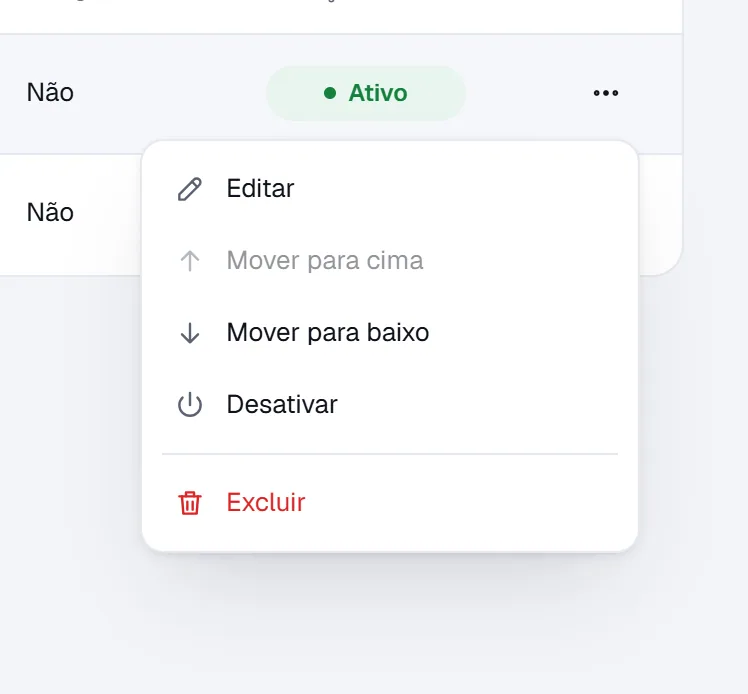 Menu do campo