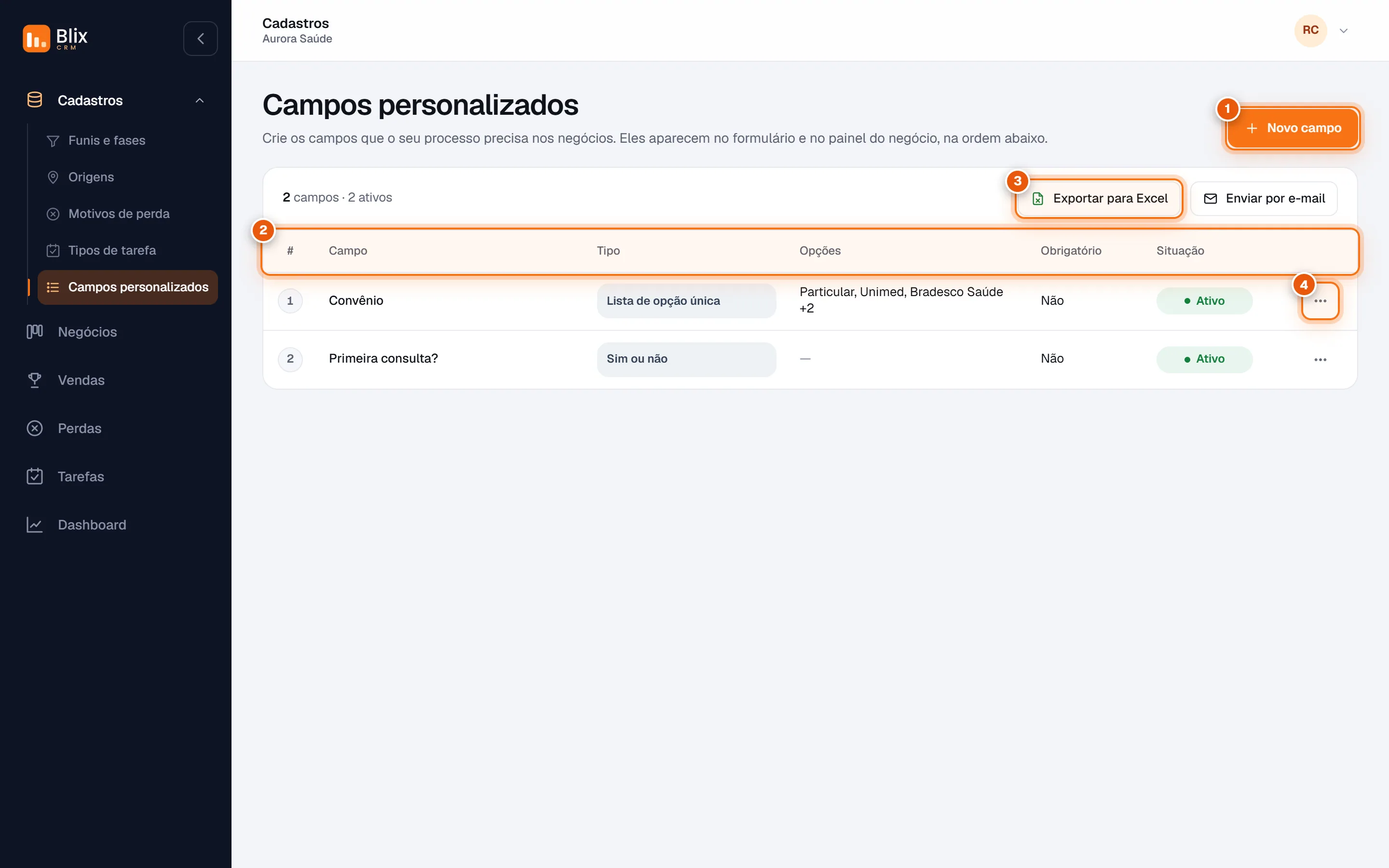Tela Campos personalizados