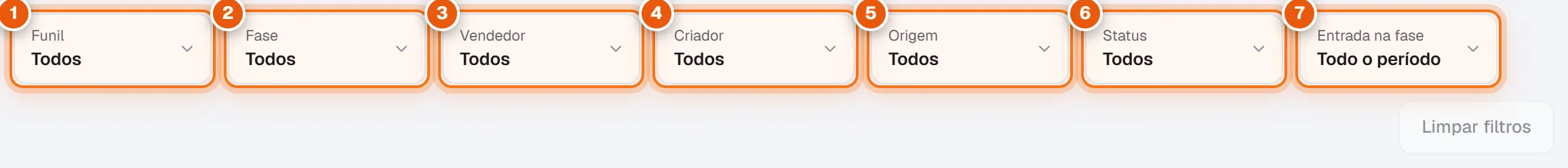 Barra de filtros do Dashboard